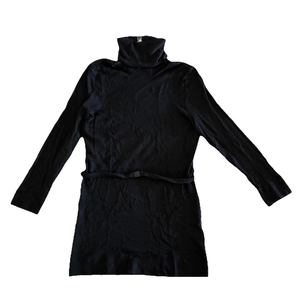 BURBERRY Turtleneck Women's S Black‎ 100% Cashmere Belted Lightweight *flaw
